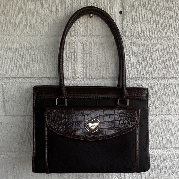 Brighton Leather Crocodile Pattern Brown Vintage Shoulder Bag sz OS - Picture 2 of 14